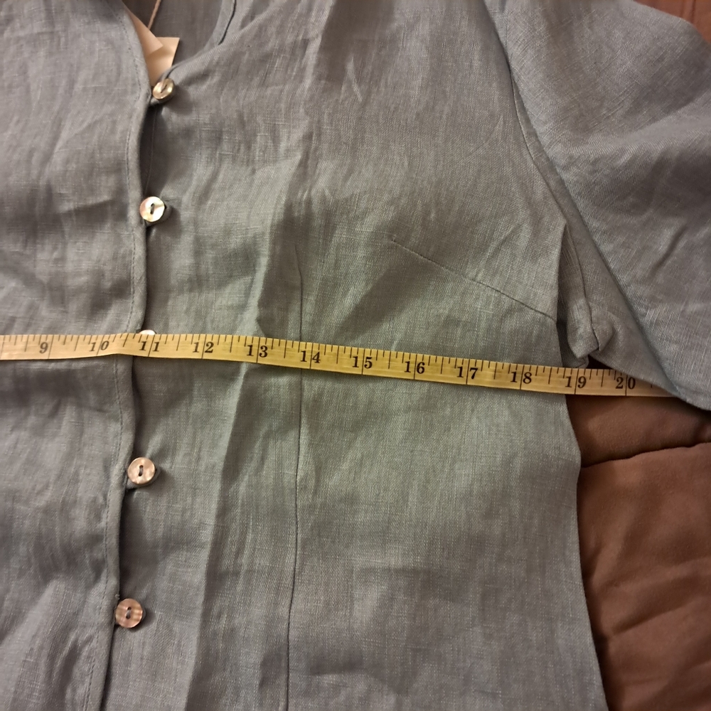 Lintico Top Women's Large L Blue Chambray Linen Fitted Office Career Coastal - Picture 11 of 13